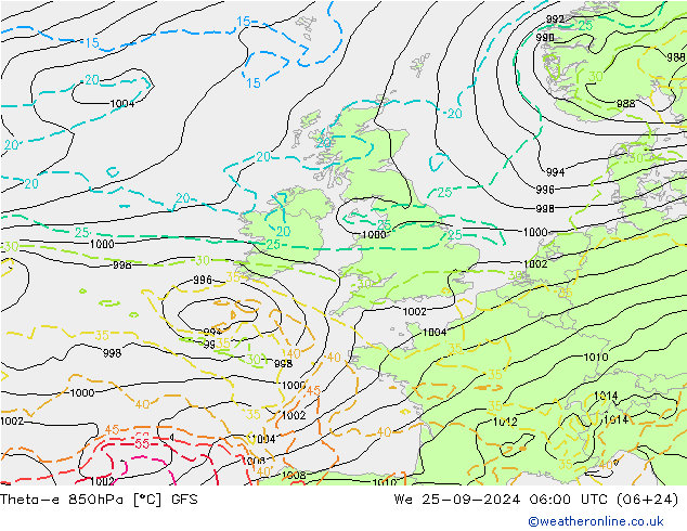 Theta-e 850hPa GFS St 25.09.2024 06 UTC