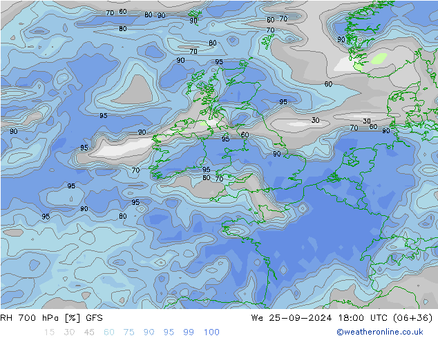 700 hPa Nispi Nem GFS Çar 25.09.2024 18 UTC