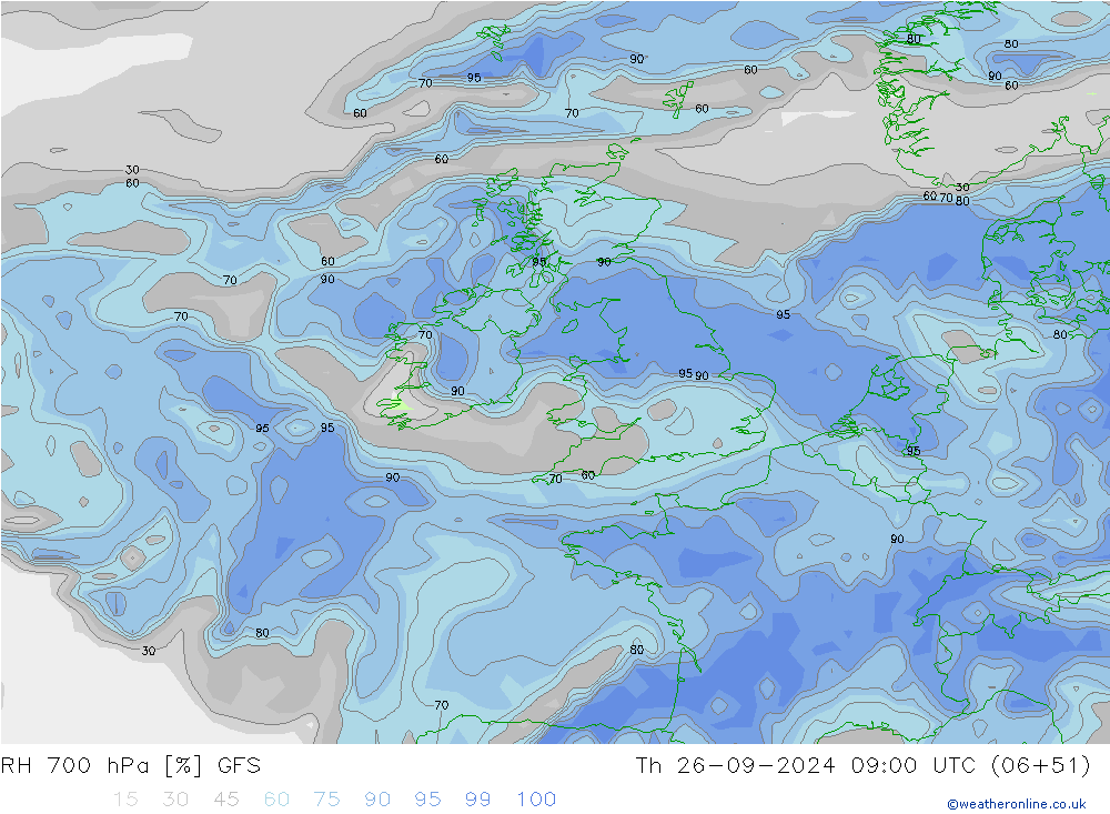 RH 700 hPa GFS Th 26.09.2024 09 UTC