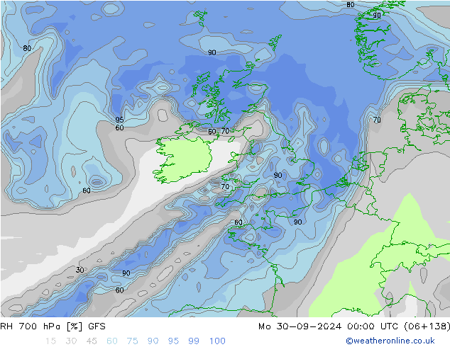 RH 700 hPa GFS Mo 30.09.2024 00 UTC