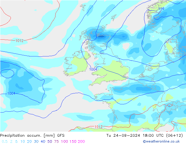 Precipitation accum. GFS Tu 24.09.2024 18 UTC