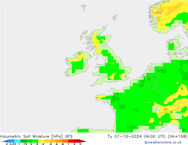 Volumetric Soil Moisture GFS вт 01.10.2024 06 UTC