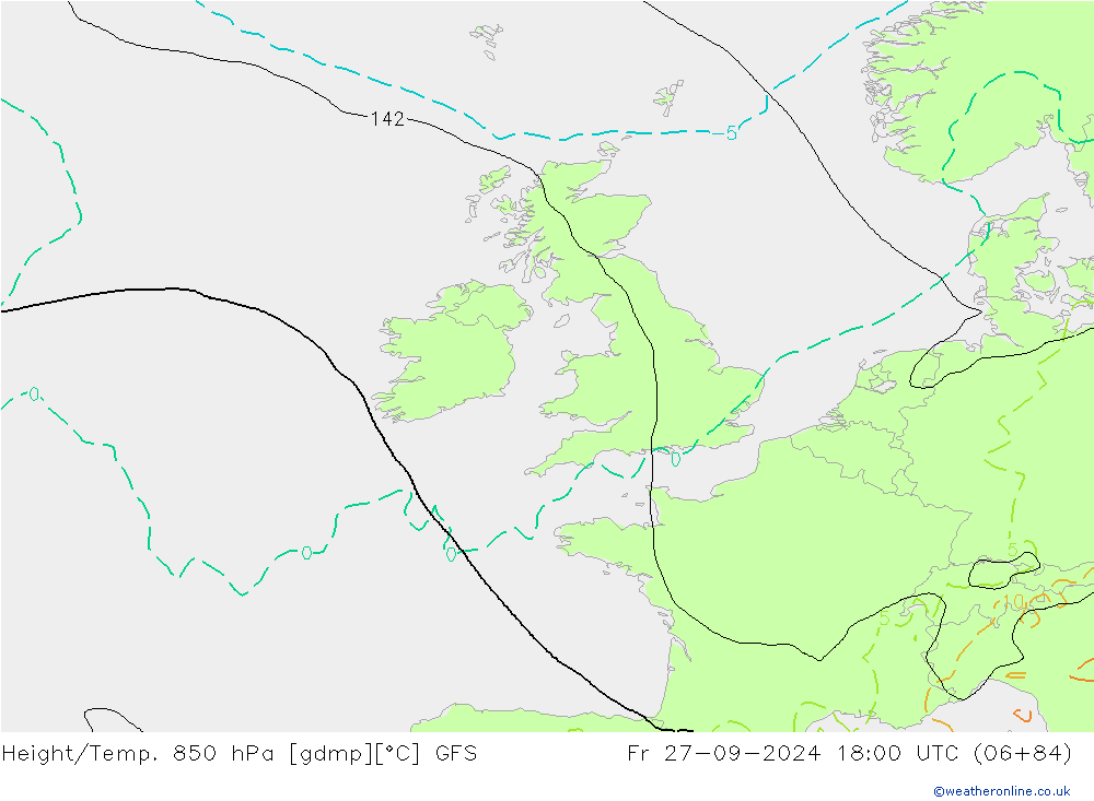 Height/Temp. 850 hPa GFS ven 27.09.2024 18 UTC