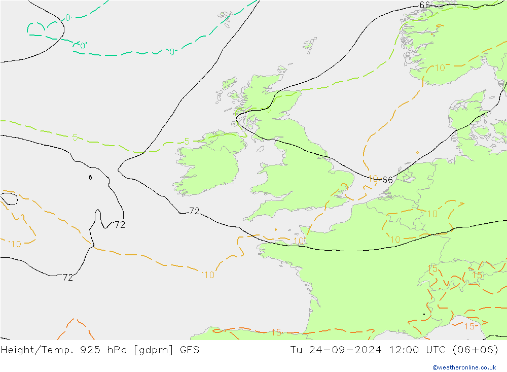 Height/Temp. 925 hPa GFS Tu 24.09.2024 12 UTC