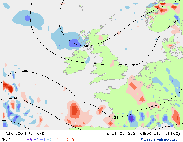 T-Adv. 500 hPa GFS Út 24.09.2024 06 UTC