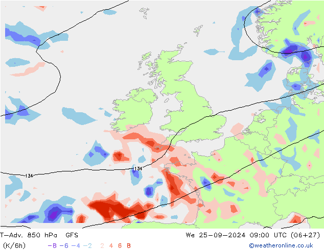 T-Adv. 850 hPa GFS St 25.09.2024 09 UTC