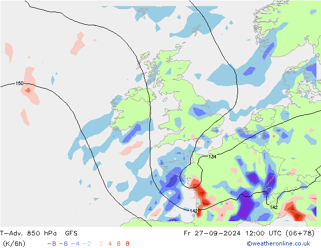 T-Adv. 850 hPa GFS Fr 27.09.2024 12 UTC