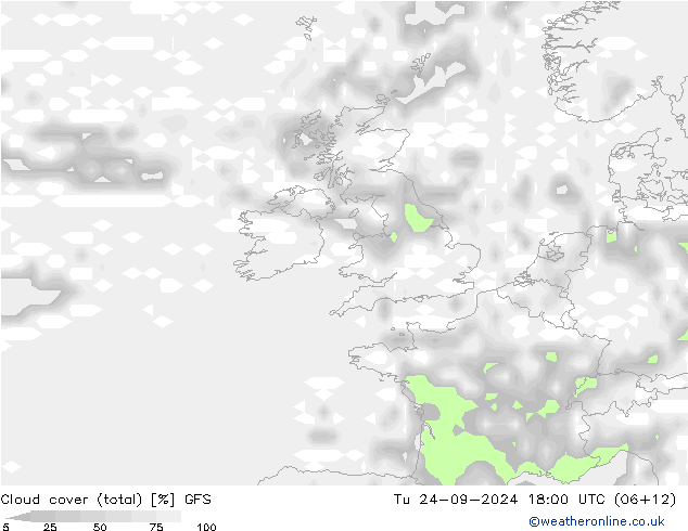 Bulutlar (toplam) GFS Sa 24.09.2024 18 UTC