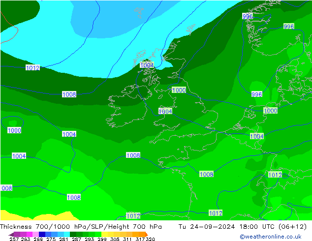 Thck 700-1000 hPa GFS Tu 24.09.2024 18 UTC