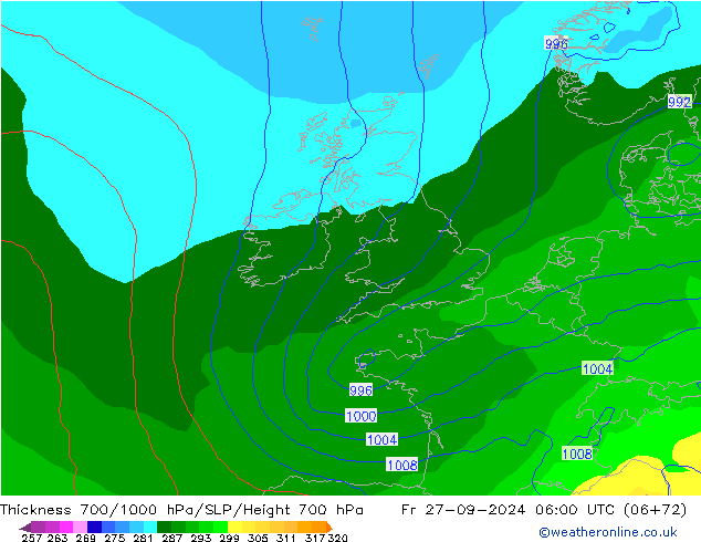 Thck 700-1000 hPa GFS Fr 27.09.2024 06 UTC