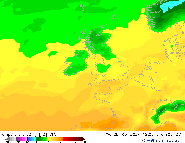 Temperature (2m) GFS We 25.09.2024 18 UTC