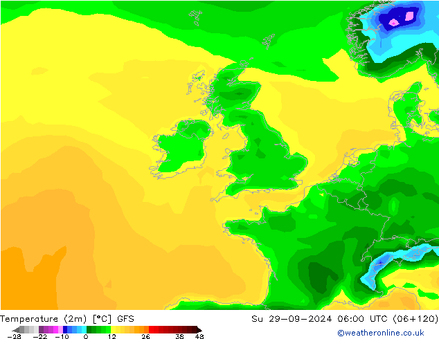 Temperature (2m) GFS Su 29.09.2024 06 UTC