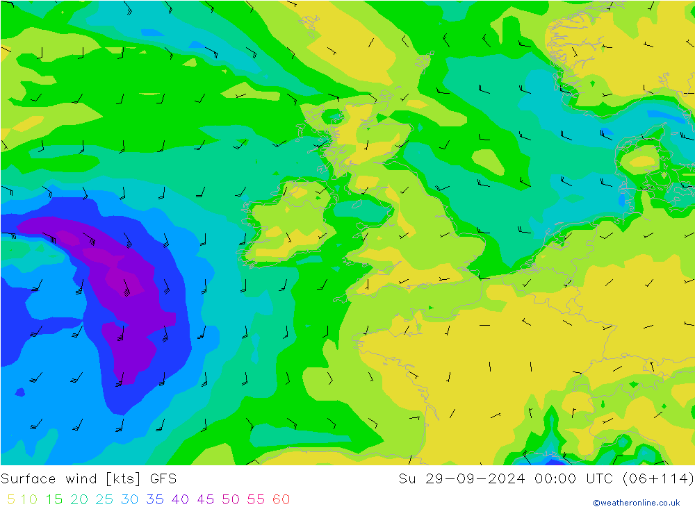 Vent 10 m GFS dim 29.09.2024 00 UTC