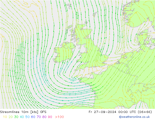 Streamlines 10m GFS Fr 27.09.2024 00 UTC