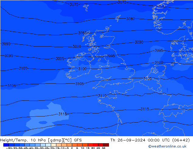 Height/Temp. 10 hPa GFS Th 26.09.2024 00 UTC