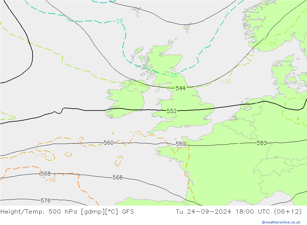 Height/Temp. 500 hPa GFS Tu 24.09.2024 18 UTC