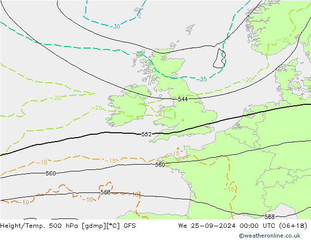 Z500/Rain (+SLP)/Z850 GFS We 25.09.2024 00 UTC