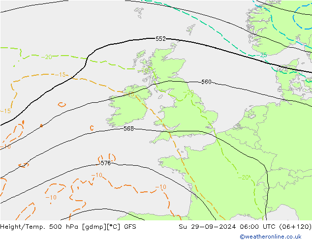 Z500/Yağmur (+YB)/Z850 GFS Paz 29.09.2024 06 UTC