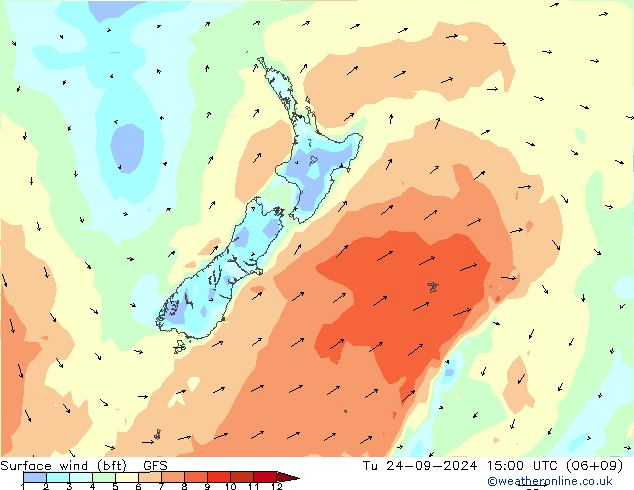 Viento 10 m (bft) GFS septiembre 2024