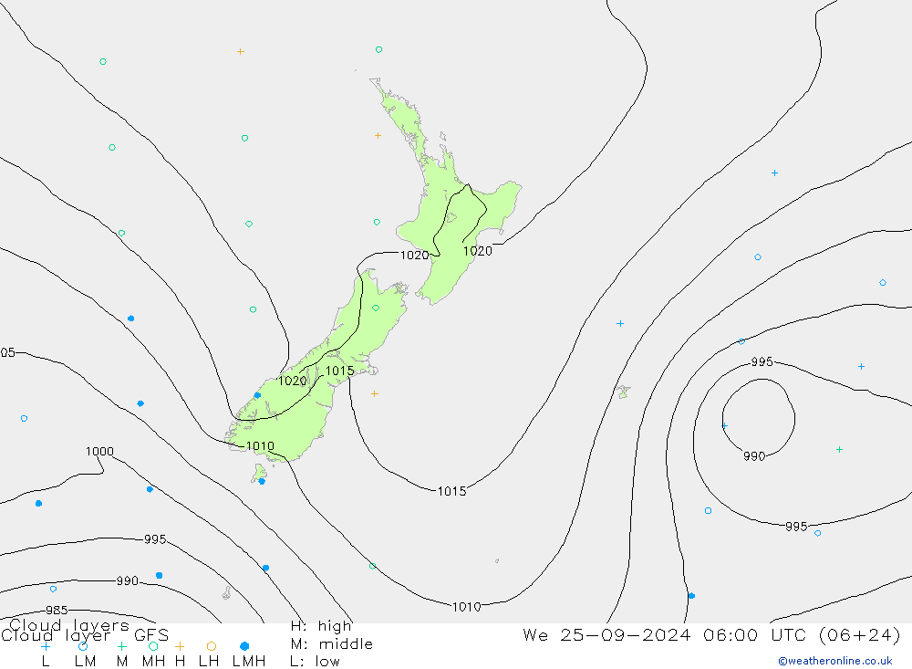 Cloud layer GFS We 25.09.2024 06 UTC