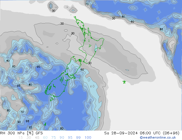 RH 300 hPa GFS so. 28.09.2024 06 UTC