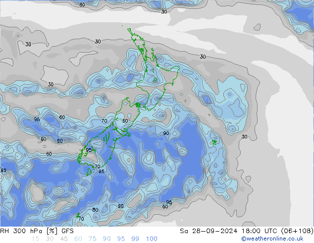 RH 300 hPa GFS Sa 28.09.2024 18 UTC