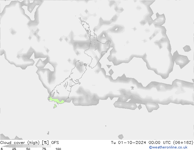 Cloud cover (high) GFS Tu 01.10.2024 00 UTC