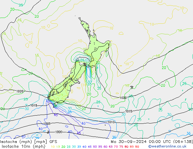 Isotachs (mph) GFS lun 30.09.2024 00 UTC