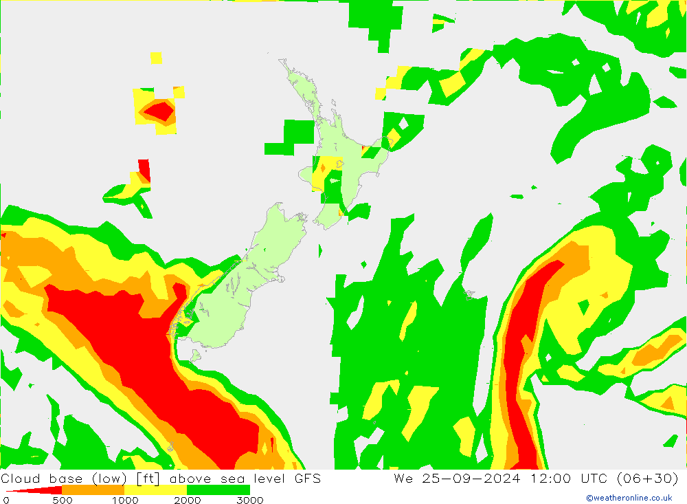 Cloud base (low) GFS We 25.09.2024 12 UTC