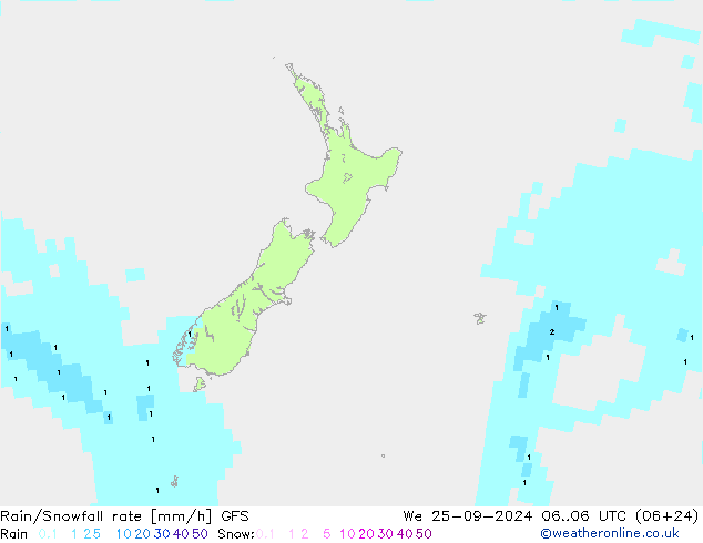 Rain/Snowfall rate GFS We 25.09.2024 06 UTC