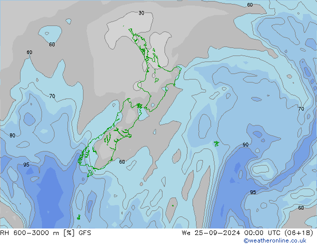 RH 600-3000 m GFS  25.09.2024 00 UTC