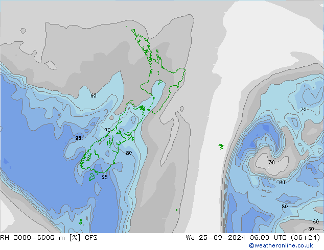 RH 3000-6000 m GFS śro. 25.09.2024 06 UTC