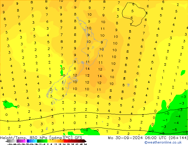 Height/Temp. 850 hPa GFS Mo 30.09.2024 06 UTC