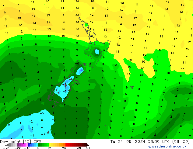 Punto di rugiada GFS mar 24.09.2024 06 UTC