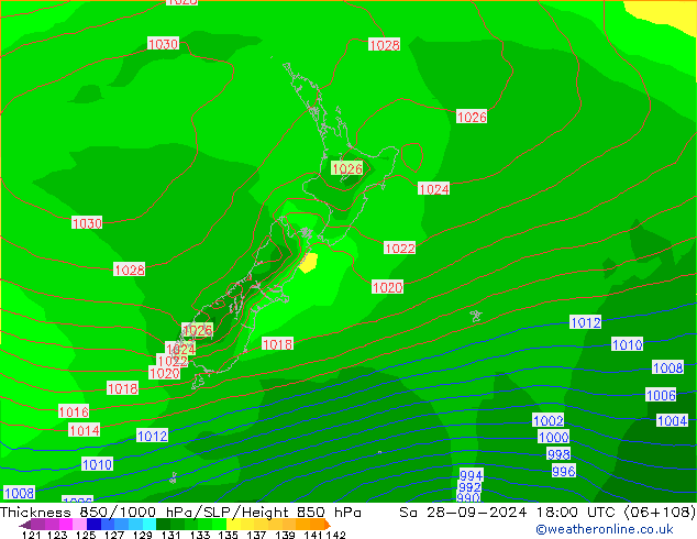 Thck 850-1000 hPa GFS Sa 28.09.2024 18 UTC