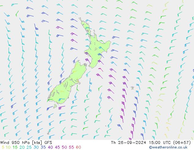 wiatr 950 hPa GFS czw. 26.09.2024 15 UTC