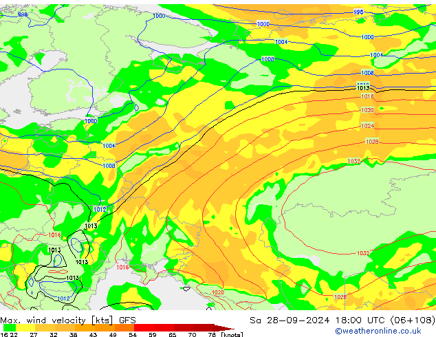 Max. wind velocity GFS  28.09.2024 18 UTC