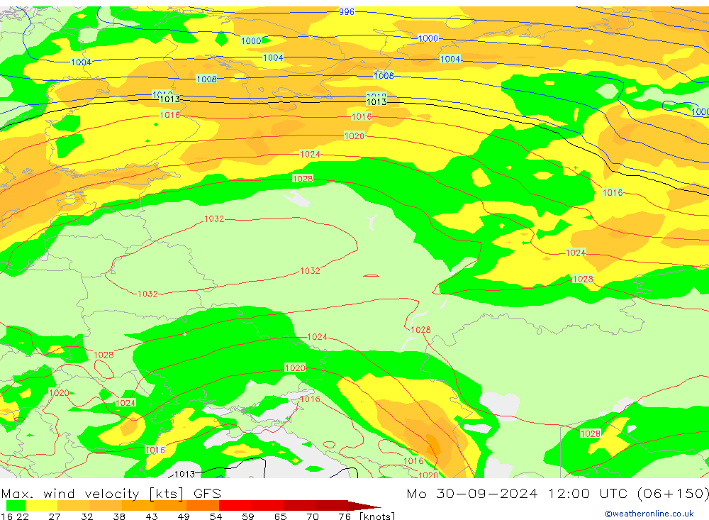 Max. wind velocity GFS lun 30.09.2024 12 UTC