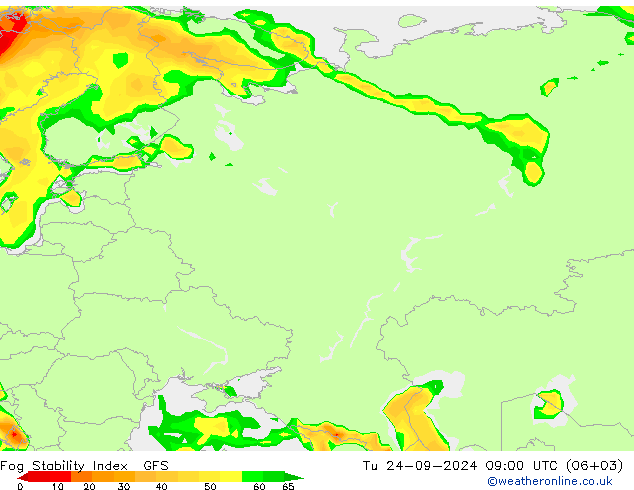 Fog Stability Index GFS Tu 24.09.2024 09 UTC