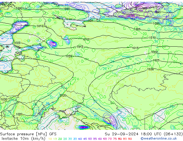 Isotachs (kph) GFS Settembre 2024