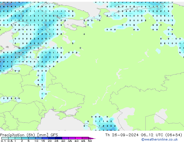 Precipitação (6h) GFS Qui 26.09.2024 12 UTC