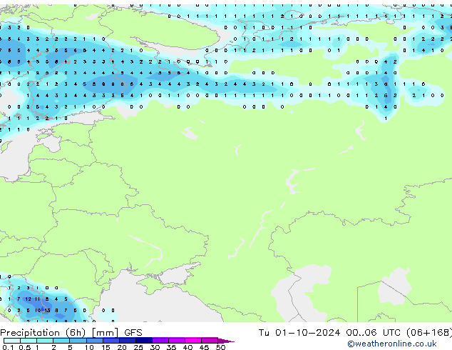 Z500/Rain (+SLP)/Z850 GFS Tu 01.10.2024 06 UTC