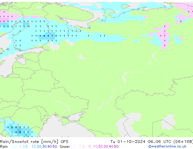 Rain/Snowfall rate GFS Tu 01.10.2024 06 UTC