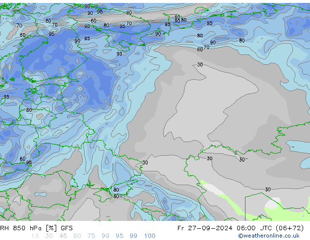 RH 850 hPa GFS Fr 27.09.2024 06 UTC