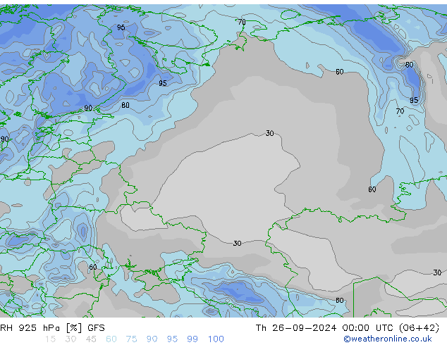 RH 925 гПа GFS чт 26.09.2024 00 UTC