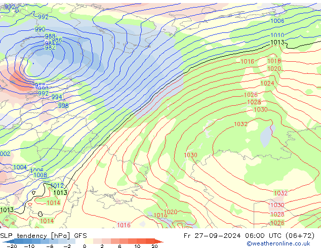 SLP tendency GFS Fr 27.09.2024 06 UTC