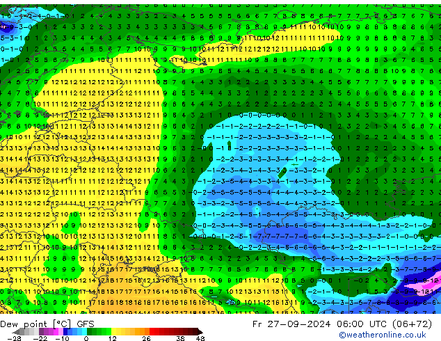 точка росы GFS пт 27.09.2024 06 UTC