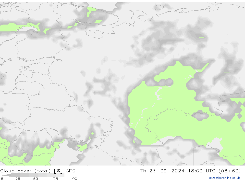 Cloud cover (total) GFS Th 26.09.2024 18 UTC