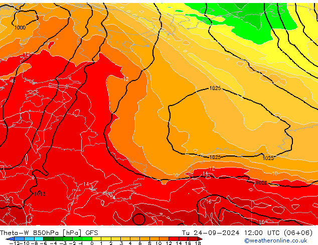 Theta-W 850hPa GFS mar 24.09.2024 12 UTC