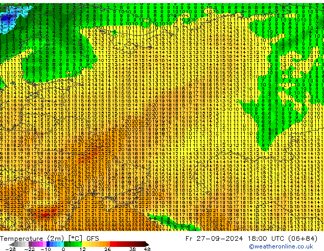 Temperature (2m) GFS Fr 27.09.2024 18 UTC